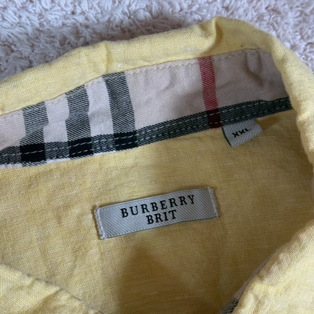 Burberry Brit Mens Long Sleeve Button Shirt Yellow Nova Check Flip Cuff Sz 2XL - Picture 7 of 13